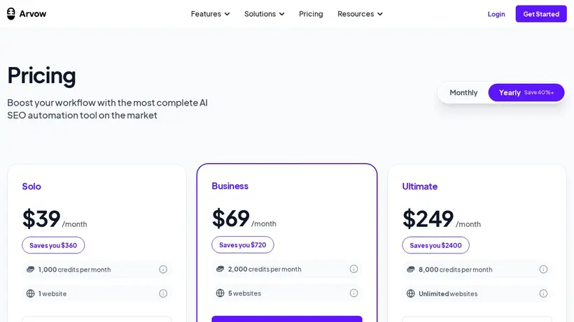 Arvow homepage screenshot