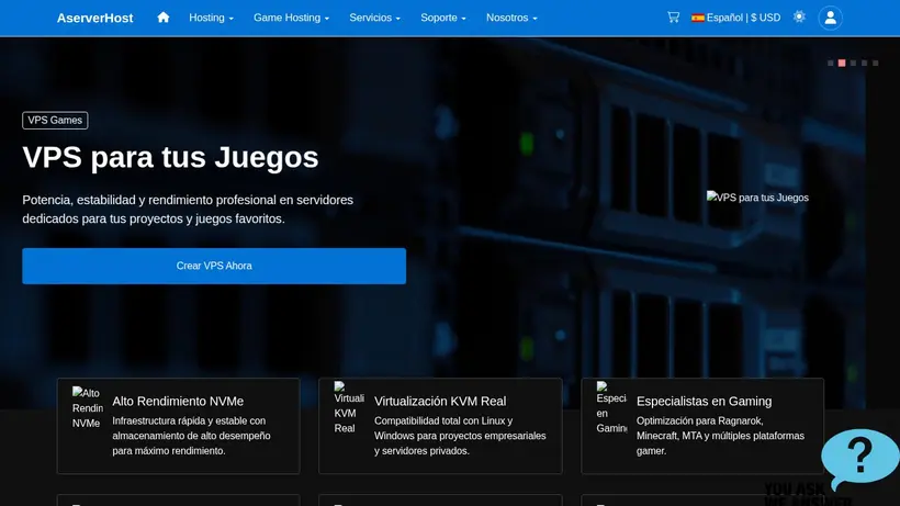 AserverHost homepage screenshot