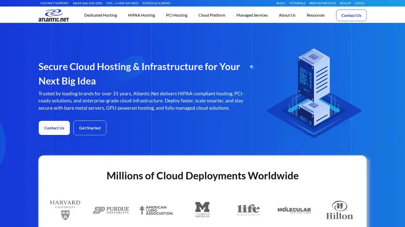 Atlantic.net homepage screenshot