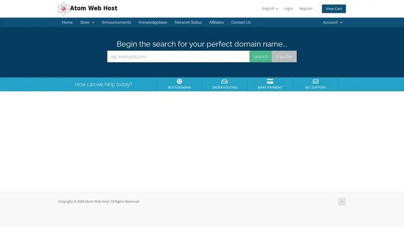 AtomWebhost homepage screenshot