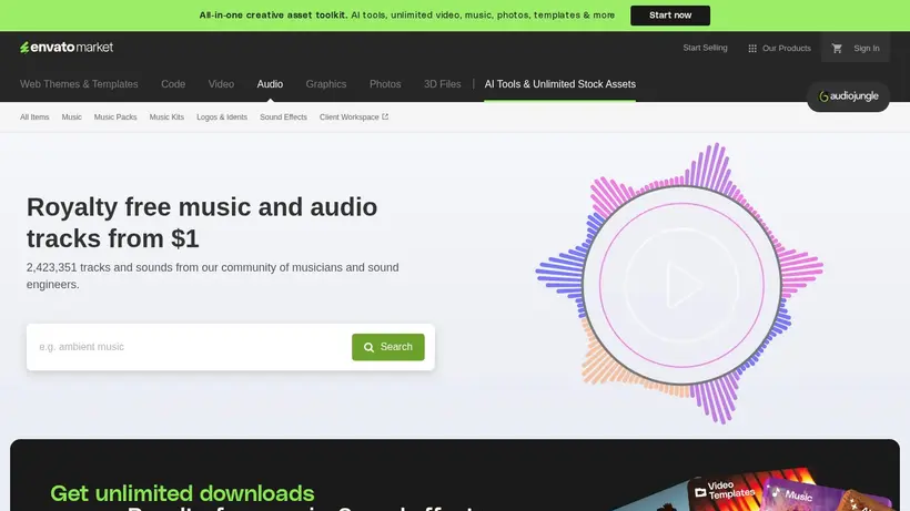 AudioJungle homepage screenshot