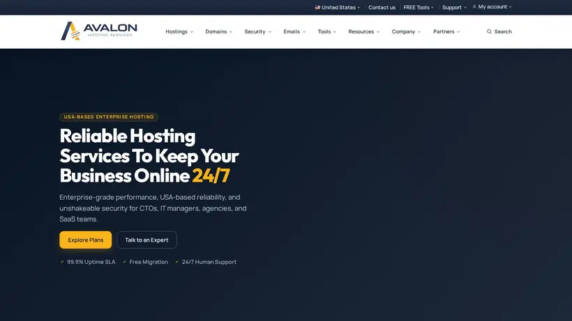 Avalon Hosting homepage screenshot