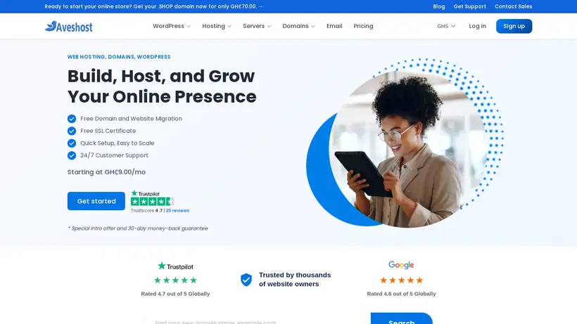 AvesHost homepage screenshot