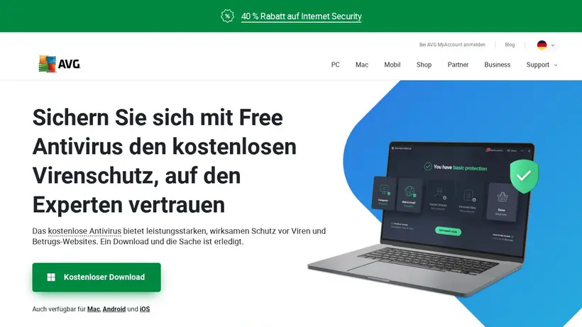AVG homepage screenshot