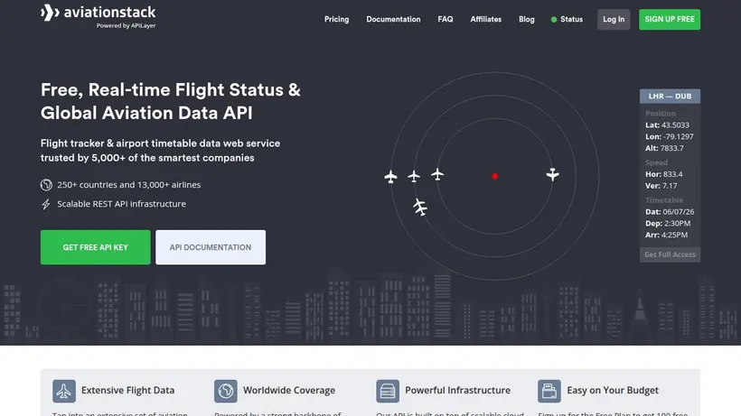 Aviationstack homepage screenshot