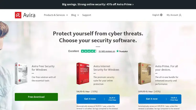 Avira homepage screenshot