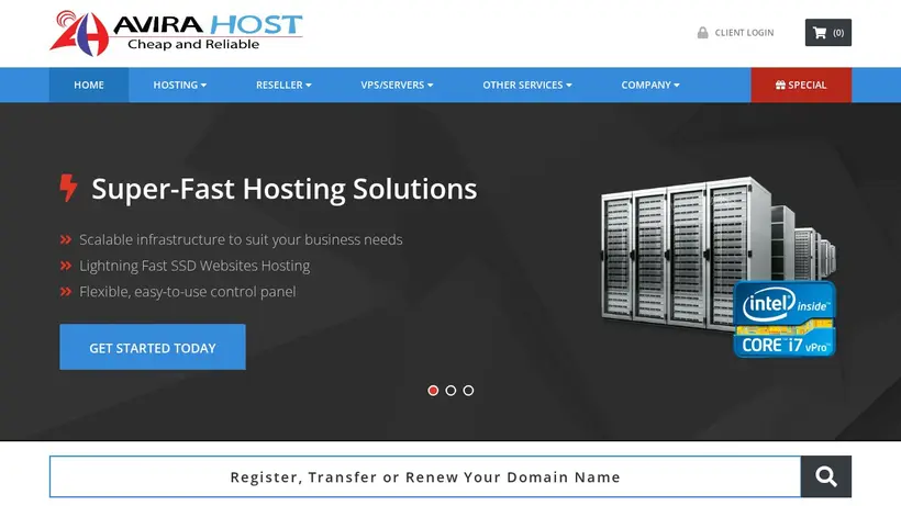 AviraHost homepage screenshot