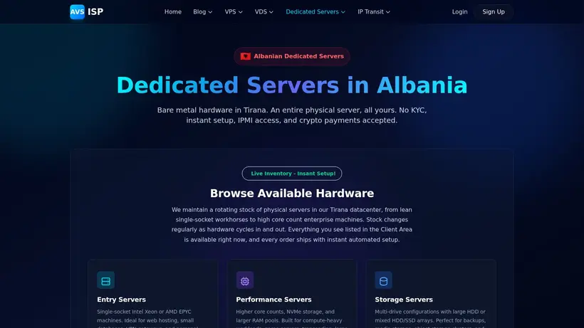 AvsISP homepage screenshot