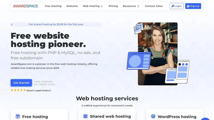 AwardSpace homepage screenshot