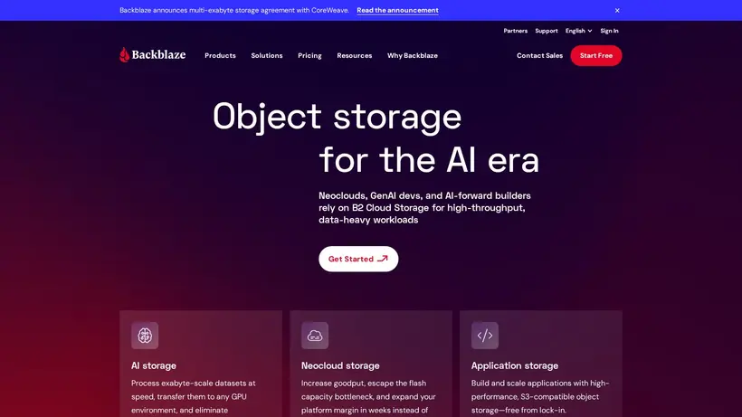Backblaze homepage screenshot