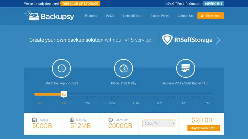 Backupsy homepage screenshot