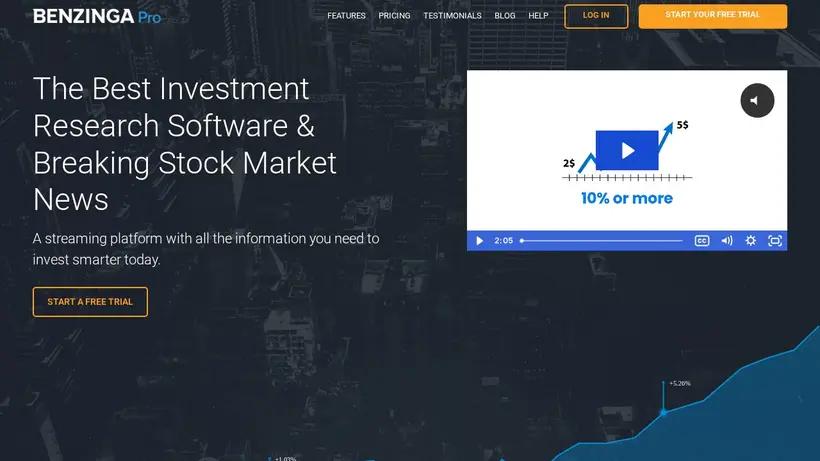 Benzinga homepage screenshot