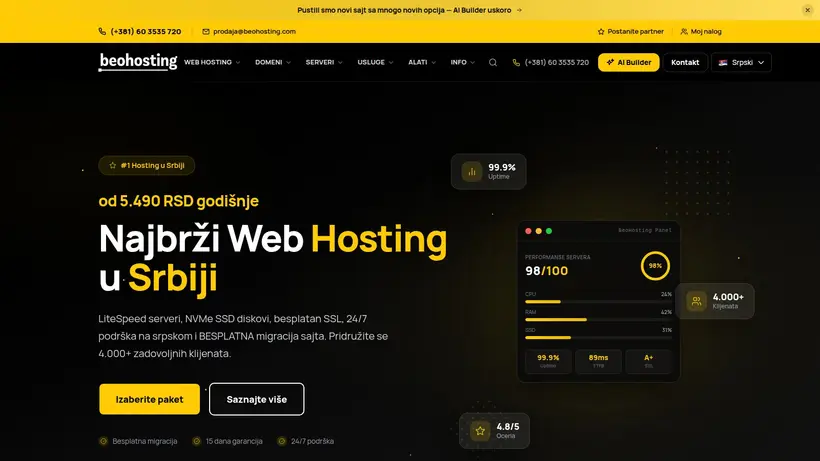 BeoHosting homepage screenshot