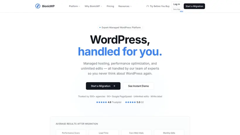 BionicWP homepage screenshot