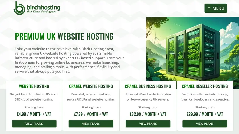 Birch Hosting homepage screenshot