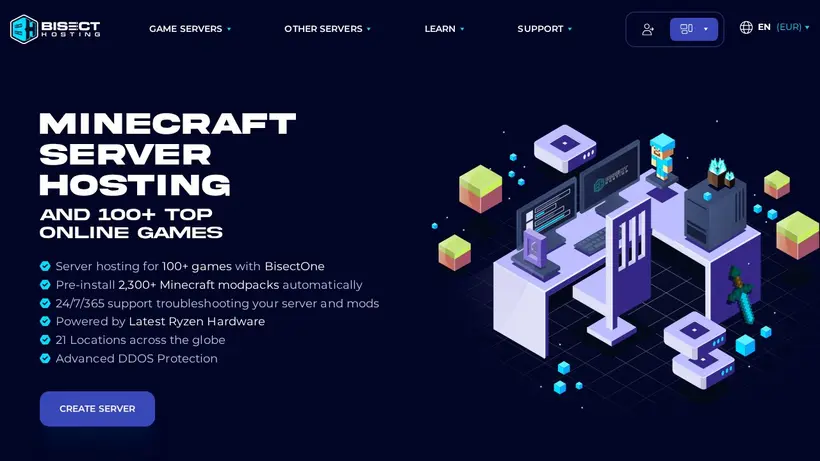 BisectHosting homepage screenshot