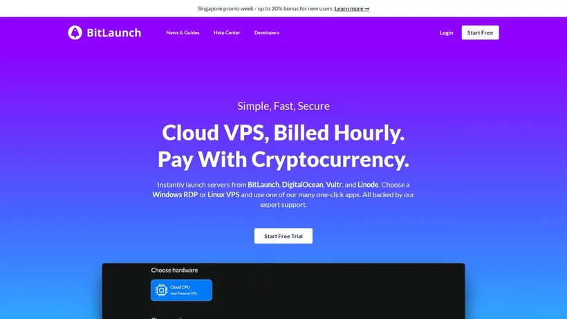 BitLaunch homepage screenshot