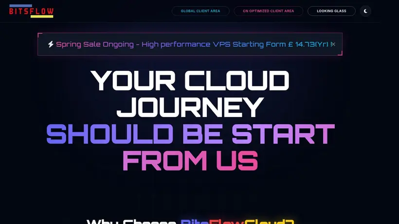 Bitsflow.cloud homepage screenshot