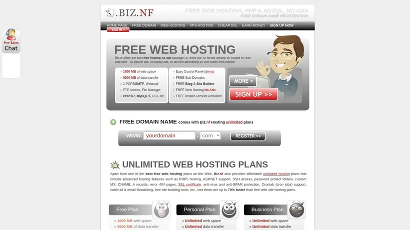 Biz.nf homepage screenshot