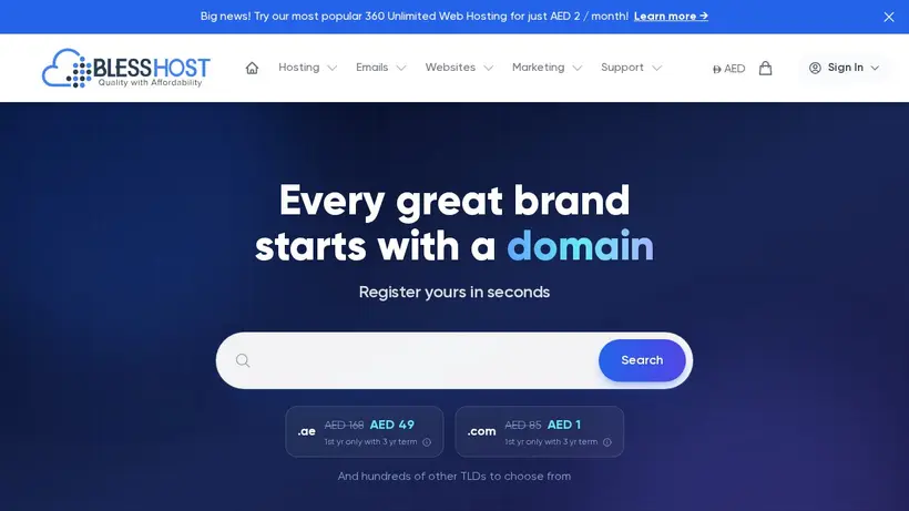 BlessHost homepage screenshot