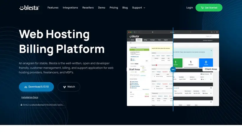 Blesta homepage screenshot