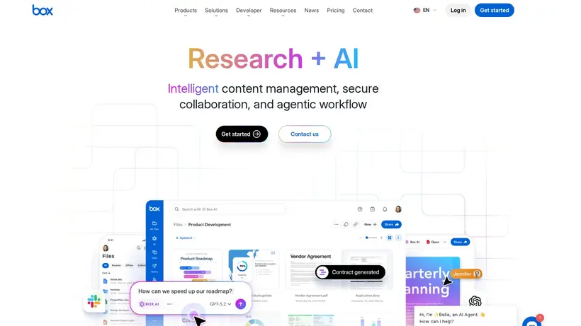 Box.com homepage screenshot