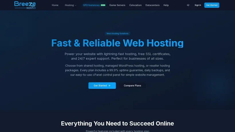 BreezeHost homepage screenshot