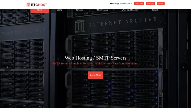 BTC Host homepage screenshot