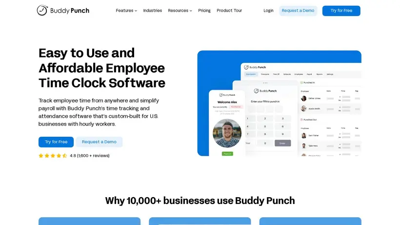 BuddyPunch homepage screenshot