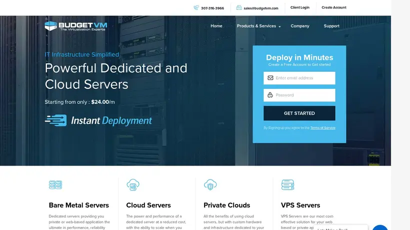 BudgetVM homepage screenshot