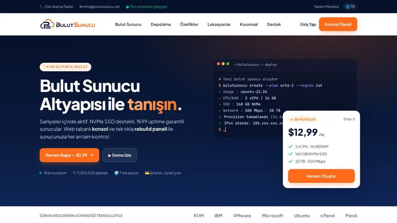 BulutSunucu homepage screenshot