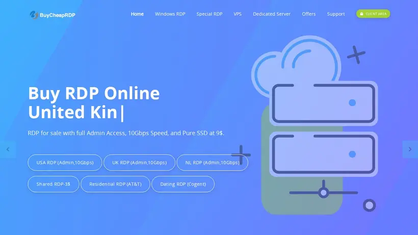 BuyCheapRDP homepage screenshot