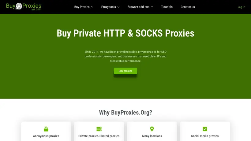 BuyProxies homepage screenshot