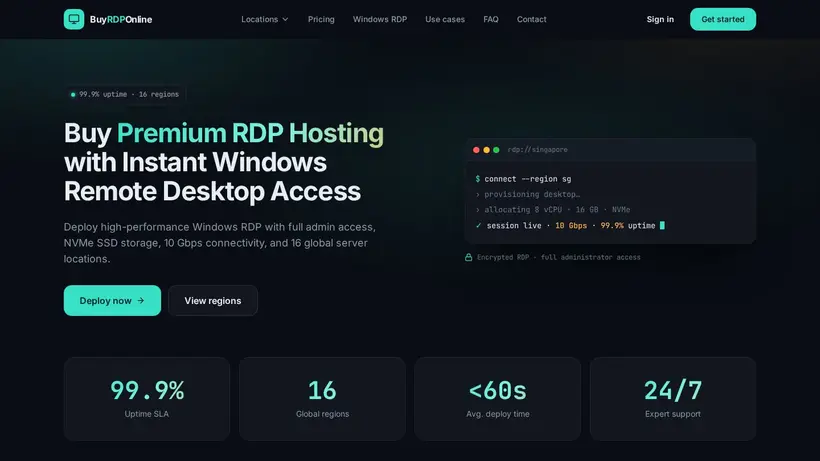Buy RDP Online homepage screenshot
