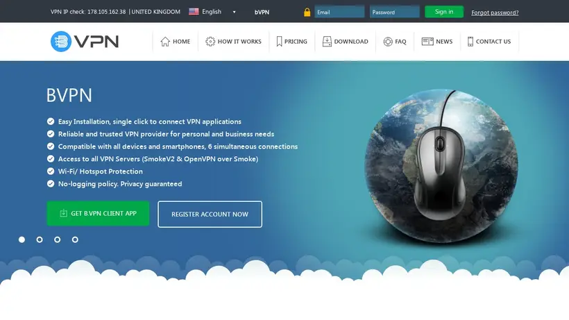 bVPN homepage screenshot