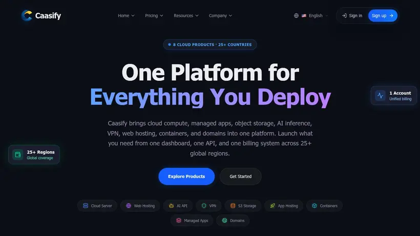 Caasify homepage screenshot