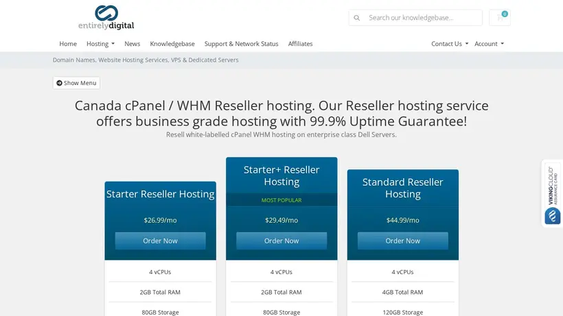 Canada Reseller Hosting homepage screenshot