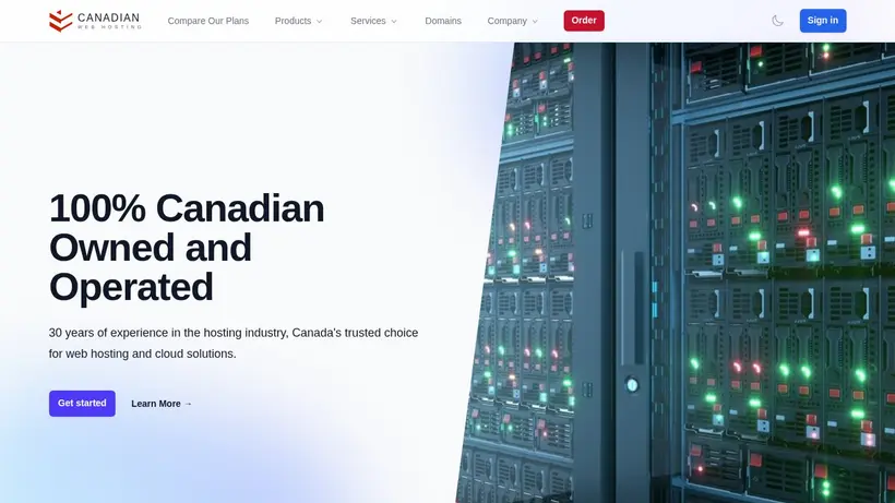 Canadian Web Hosting homepage screenshot