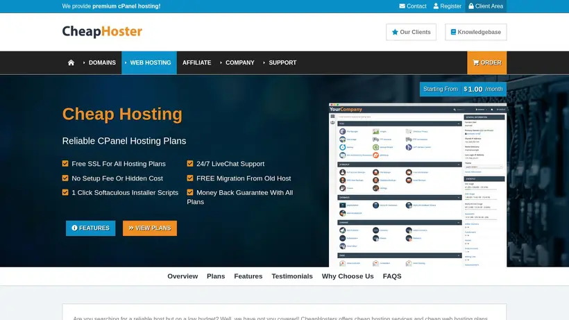 CheapHoster homepage screenshot