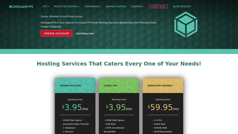 ChicagoVPS homepage screenshot