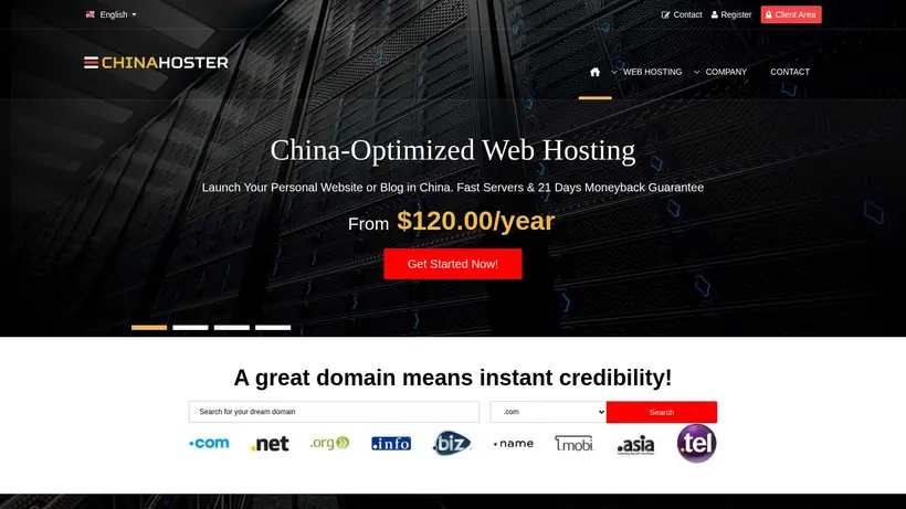 ChinaHoster homepage screenshot