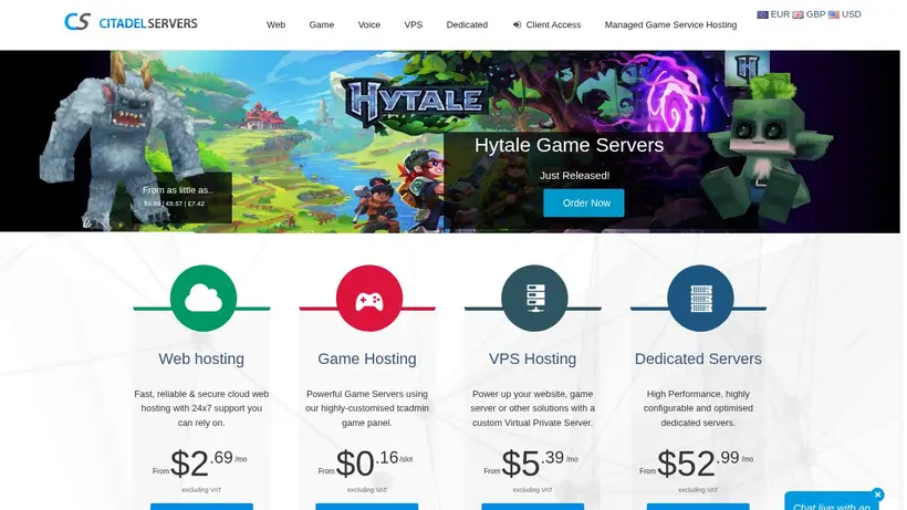 Citadel Servers homepage screenshot