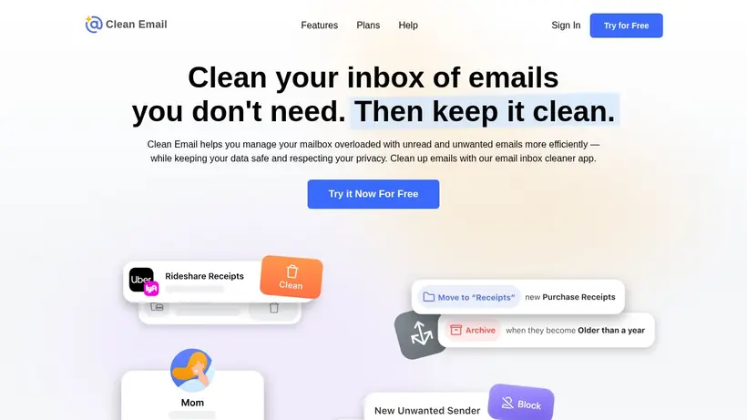 Clean.email homepage screenshot