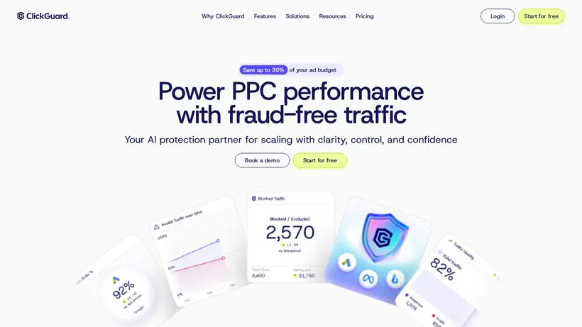ClickGuard homepage screenshot
