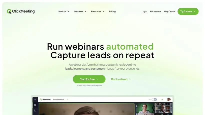 ClickMeeting homepage screenshot