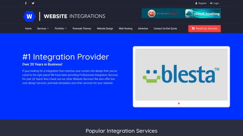 Website Integrations homepage screenshot