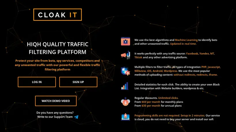 Cloakit homepage screenshot