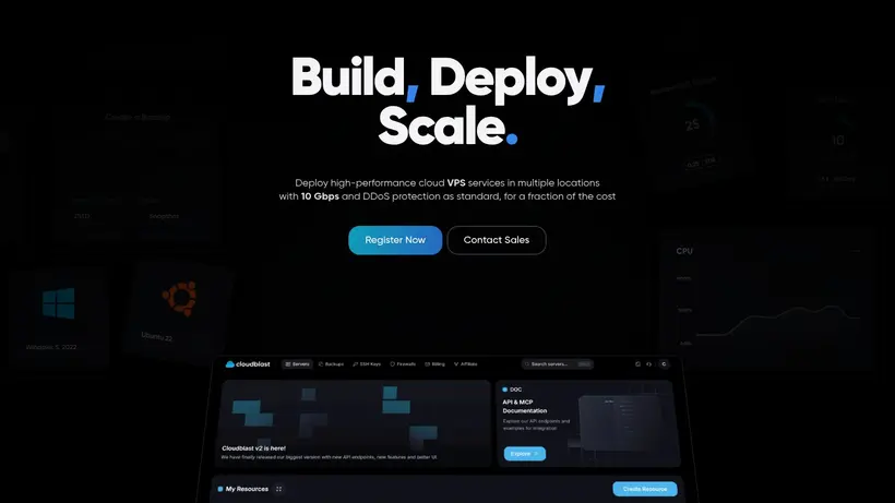 Cloudblast homepage screenshot
