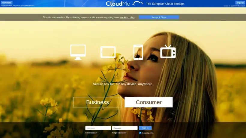 CloudMe homepage screenshot
