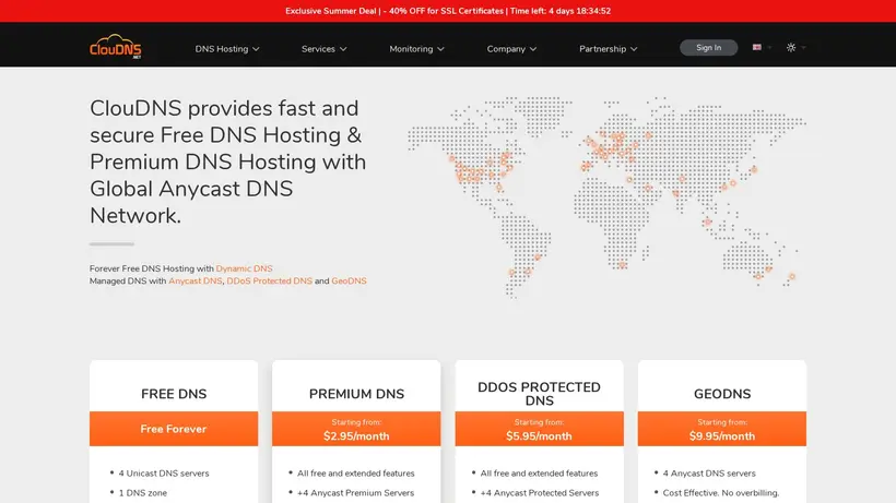 ClouDNS homepage screenshot
